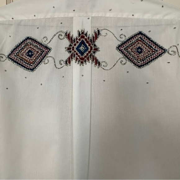 Klassie Lassie Artsy Button Up Shirt w/ Sequins & Glitter Wrinkle Free Size L - Picture 9 of 11